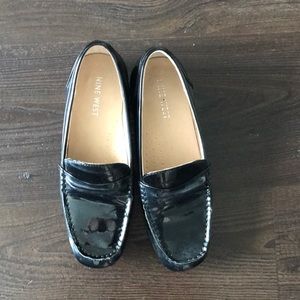 Black leather loafers